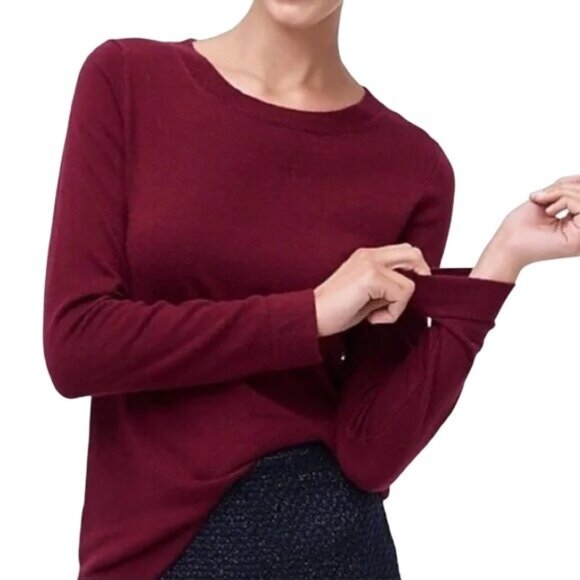 J. CREW Womens Sweater SZ L Teddie‎ Wool Cotton Pullover Burgundy Ribbed Soft - Picture 2 of 9